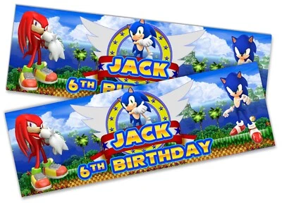 DAILYGIFTS x2 Personalised Birthday Banner Sonic Design Children Kids Party Decoration 12