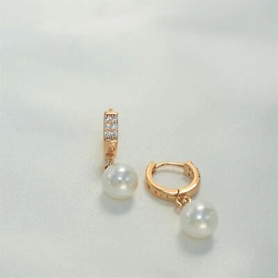 Pearl Drop Earrings, Gold Filled Pearl Earrings, Pearl Huggie Hoops,  For Women - Image 1 of 4