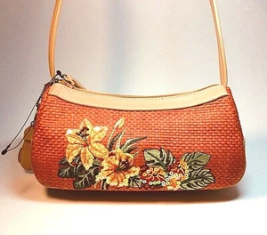 Etienne Aigner NWT Vtg Handbag Rattan Floral Sequin Orange Vintage - Picture 1 of 8