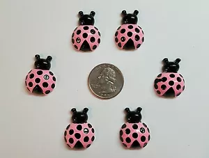 6 Pcs Lot pink lady bug Flatback Resin Cabochon Hair Bow Center Supply. - Picture 1 of 1