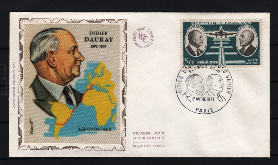France Premier Day FDC Yvert Pa N°46 Aeropostale Daurat Vanier 5F Paris 1971 - Image 1 of 1