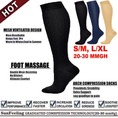Mens&Womens Compression Socks 20-30 mmhg Sports Knee High For Running Fitness - Image 1 of 4