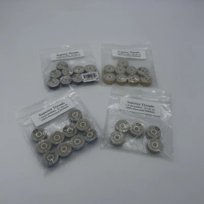 33 Superior Threads Pre wound Bobbins Navy Ecru Yellow Blue 92 Yd Each Cotton - Image 1 of 2