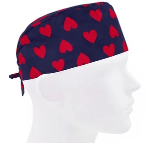 Scrub cap men, surgical hat, nurse cap, scrub hats, valentines heart blue - Picture 1 of 3