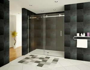 44-48"Wx76"H Semi-Frameless Sliding Shower Door ULTRA-B Brushed Nickel LessCare - Picture 1 of 5
