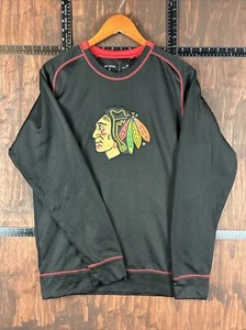 Medium Chicago Black Hawks Crew Neck Sweater Sewn Patch Antigua Black Mens M EUC - Picture 1 of 7