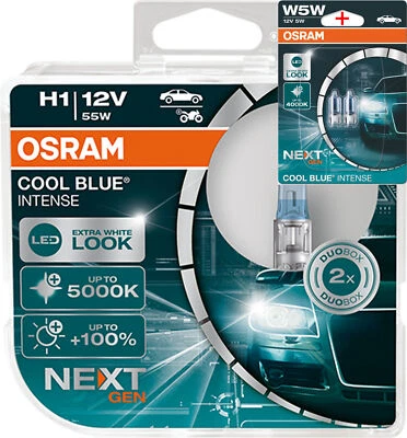 Osram H1 12V 55W Cool Blue INTENSE NextGen. 5000K +100% 2Stk.+W5W Blau - Bild 1 von 4