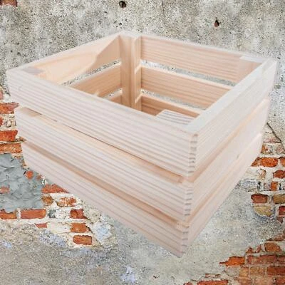 Small Solid Wooden Crate 16.8x15.2x9.6cm Natural Wood Slatted Display Fruit Box - Image 1 of 4