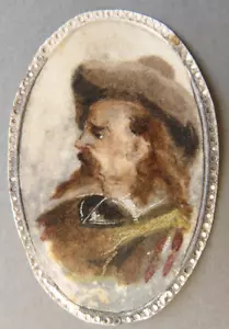 Portrait aquarelle miniature 19e siècle vers 1860 dessin peinture mousquetaire - Foto 1 di 2