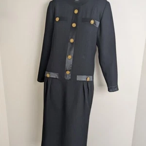 Vintage Irving Samuel Wool Sheath Dress, Gold Buttons, Chanel-Inspired, Size 8 - Picture 1 of 8