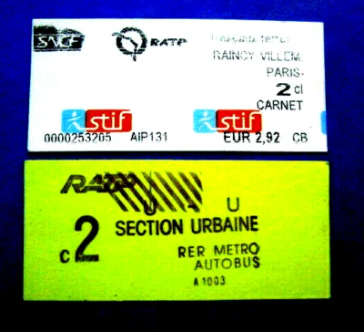 2 TICKETS RATP SNCF - Métro - Bus - Rer - T - section Urbaine  - PARIS - TBE   - Photo 1/2