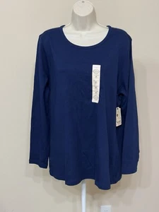 St Johns Bay Women’s Blue Long Sleeve Round Neck Comfort Basic T-Shirt 1X - Picture 1 of 9