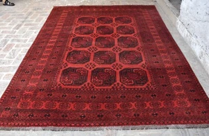 Alfombra antigua afgana persa Ersari 7x10 pies alfombra de lana oriental anudada a mano - Imagen 1 de 14