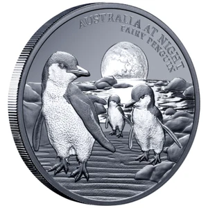 1 oz Niue Silbermünze Australien bei Nacht - Zwergpinguin 2024 Black Proof - Bild 1 von 7