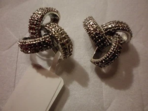 Diamond (0.03 Carats) Accent Knot Earrings in Platinum Overlay  - Picture 1 of 4