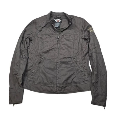 Chaqueta de moto Harley Davidson bordada para mujer pequeña alta verde algodón rosa Foto 1 de 4