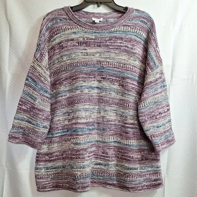 J. JILL 3D Knit Boat Neck Sweater Sz L Multi Fisherman Autumn Boxy Cozy Comfy - Image 1 of 4
