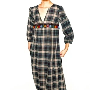 Zara Trafaluo Collection kariertes Kleid mit Quaste Halbarm Gr. Medium V-Ausschnitt fließend - Bild 1 von 9