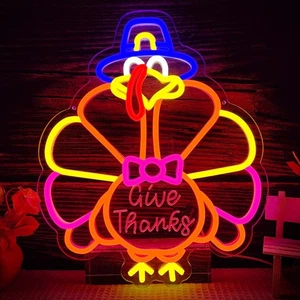 Türkei Leuchtreklame Thanksgiving Leuchtreklame dimmbar Neon Turkey Light Give Thanks S - Bild 1 von 7