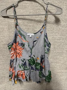 Women’s Patrons Of Peace Blue Floral Ruffled Cropped Blouse Size L - Picture 1 of 5