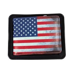 Buckle Down Men's Wallet American Flag Bilfold Design Tin Box Polyurethane Gift - Picture 1 of 6