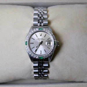 Rolex Date Ladies Stainless Steel Silver Index Dial Diamond Bezel Watch 26 Box - Picture 1 of 15