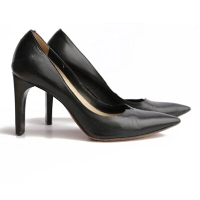 Costume National Black Leather Stiletto Pumps Wooden Heel Pointy Toe Italy 37.5 - Image 1 of 4