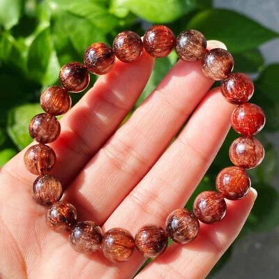 9.7mm Natural Copper Rutilated Quartz Stretch Crystal Beads Bracelet 1344 - Image 1 of 4