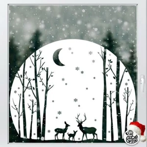 Stag Birch Circle Christmas Window Sticker - Dizzy Duck Xmas Window Cling Decals - Picture 1 of 6