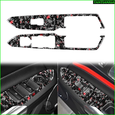 Panel de control de ventana de fibra de carbono forjado rojo para Ford Mustang 2015-2023 Foto 1 de 4