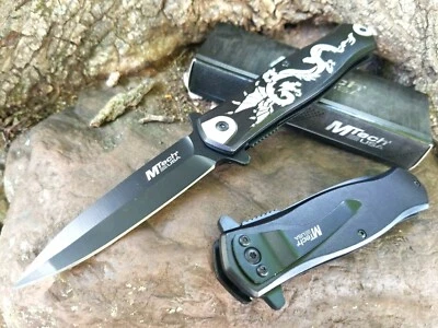 Navaja de Bolsillo Asistida por Resorte Dragón Negra/Plata EDC Hombres Damas Punta de Lanza😎 Foto 1 de 4