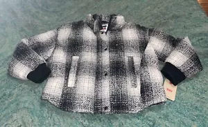 Levi's Women's Cinch Waist Puffer Coat Jacket Sz.M NEW LW2RP412 Blak/White/Plaid - Picture 1 of 5