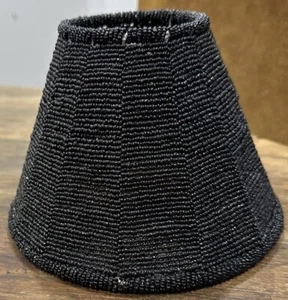Vintage Black Glass Seed Bead Lamp Shade 5" tall x 7 1/4” Very Nice - Picture 1 of 8