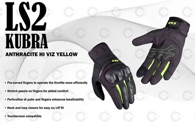 LS2 "Kubra Anthracite Hi Viz Yellow Riding Gloves" - Image 1 of 4