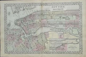 Map of New York and Brooklyn Augustus Mitchell c 1881. - Picture 1 of 1