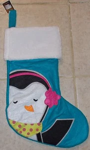MACY'S TWO'S COMPANY CALZA NATALIZIA BLU E BIANCA DESIGN PINGUINO. Nuovo con etichetta - Foto 1 di 2