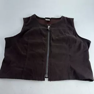 My Michelle Brown Faux Suede Sleeveless Full Zip Vest Top Size Large - Picture 1 of 9
