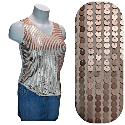 Camiseta sin mangas Joan Vass para mujer L oro rosa lentejuelas algodón sin mangas cuello en V pulóver Foto 1 de 4