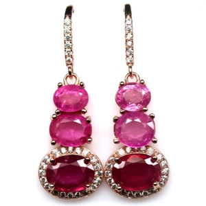 Heated Red Ruby, Tourmaline & Cubic Zirconia Earrings 925 Sterling Silver - Picture 1 of 4