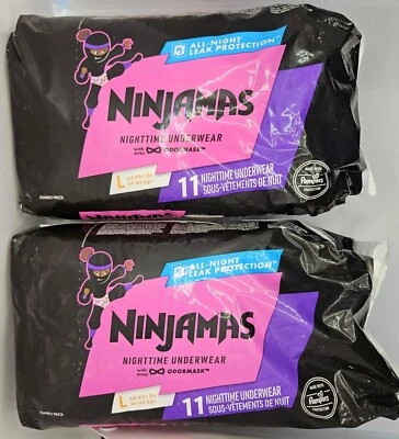 Ninjamas Niñas Ropa Interior Nocturna Mojar Cama Desechable Grande 64-96 libras 2 Paquetes Foto 1 de 4
