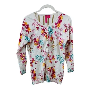 Charlotte Tarantola Womens Cardigan Medium Preppy Coquette Silk Floral Feminine - Picture 1 of 7