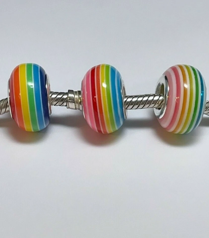 COLORES ARCO IRIS Resina Murano Cuentas Europeo PLATEADO Dije Foto 1 de 1