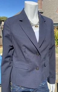 NWOT New Lands End Petite Blazer Navy Blue Wool Poly Blend 4 P - Picture 1 of 6