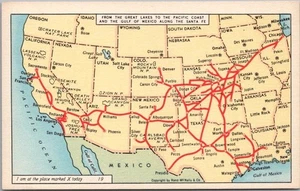 Vintage Fred Harvey SANTA FE RAILWAY Postcard United States SYSTEM MAP / Unused - Picture 1 of 2