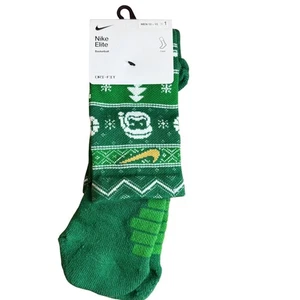 Nike Elite Basketball Crew Socks Mens 12-15 Green Christmas Holiday - Picture 1 of 4