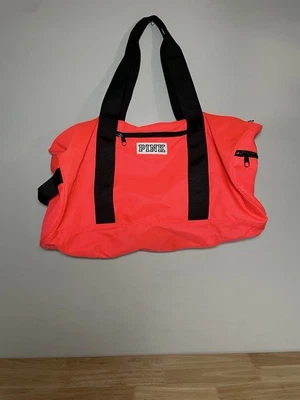 Victorias Secret Pink Neon Pink Black Spellout  Duffel Travel Sports Bag 23”x12” - Image 1 of 4