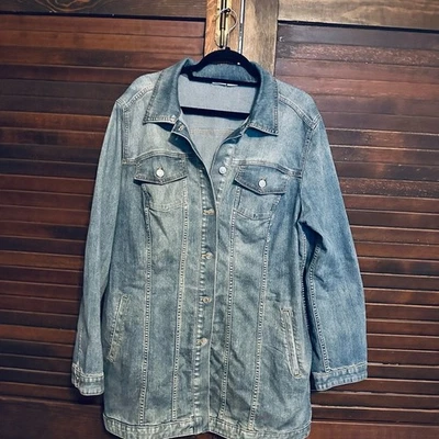 Chico's Elongated Jean Denim Jacket Size 3 = XL 16 Stretchy Excellent - Image 1 of 4