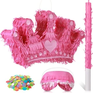 Princess Crown Piñata with Blindfold, Bat and Confetti Small Pink Piñata for ... - Picture 1 of 7