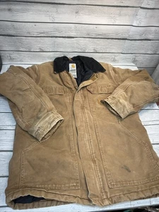 Carhartt Heavy Zip-Up Work Jacket/Coat (#14806) Brown-Youth XL 14/16 Distressed - Picture 1 of 16