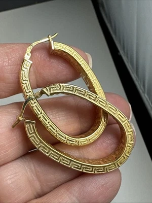 Pendientes de aro clásicos vintage 18K GP Dolce Vita patrón de llave griega firmados - ITALIA Foto 1 de 4